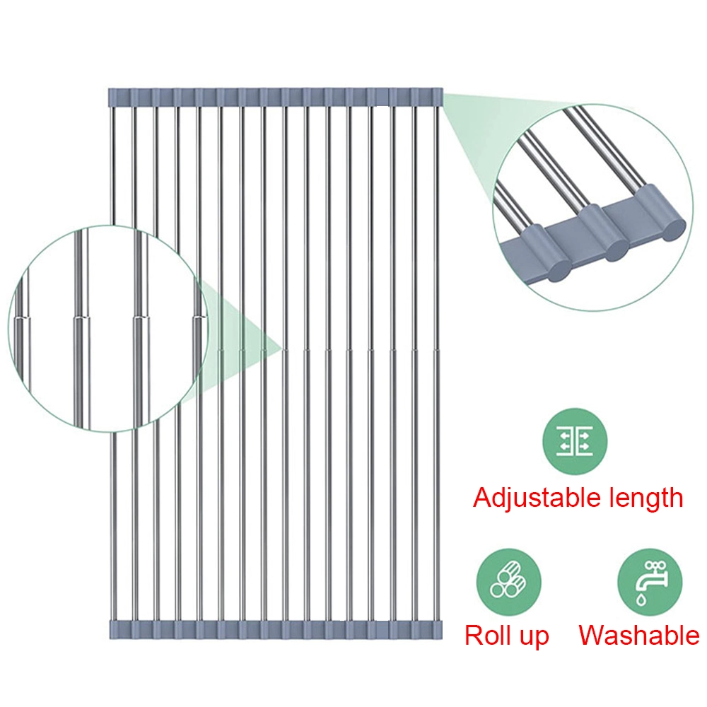 Hot Rolled Silicone Kitchen Stainless Steel Plastic Drain Basket Folding Tray Drying Sink Rack