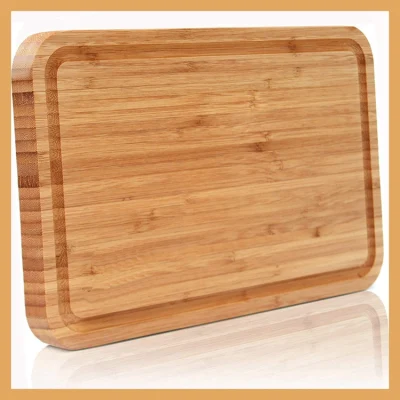 Tabla de cortar de bambú rectangular al por mayor, tabla de cortar extragrande y gruesa con ranura de goteo