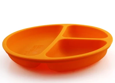 Plato de cena para niños de plástico de melamina de color caramelo de 3 compartimentos, plato de cena de silicona para plato de partición de color caramelo