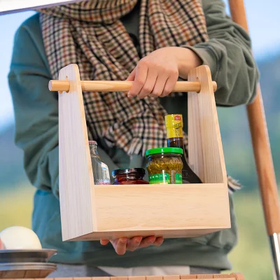 Caja de comida portátil para exteriores, estante de almacenamiento de condimentos de cocina de madera maciza, cesta de Picnic para acampar